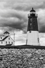 Point Judith Lighthouse in Front of Coast Guard Station -BW